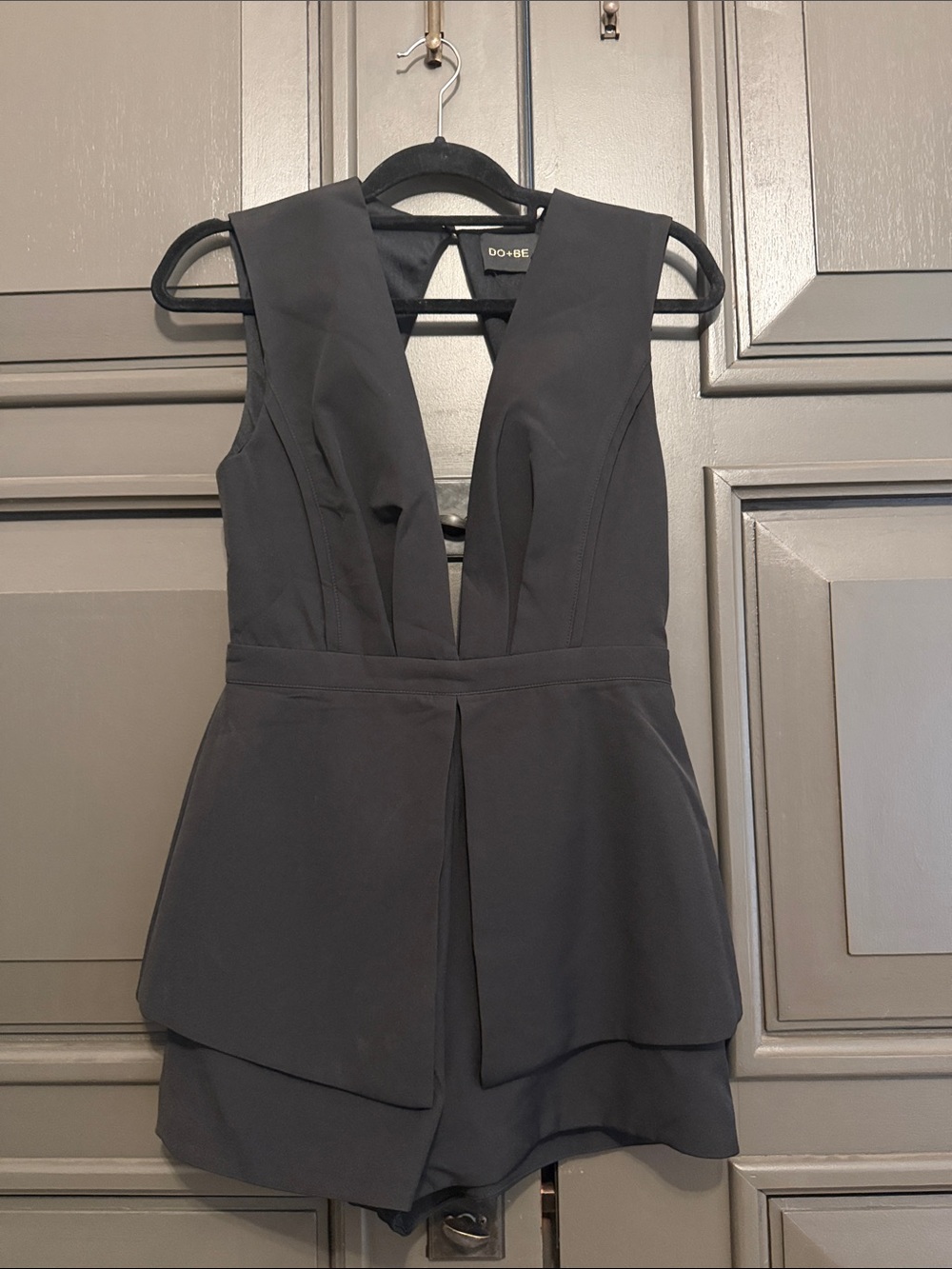 DO+BE Black Deep V-Neck Tailored Romper with Overlay Skirt